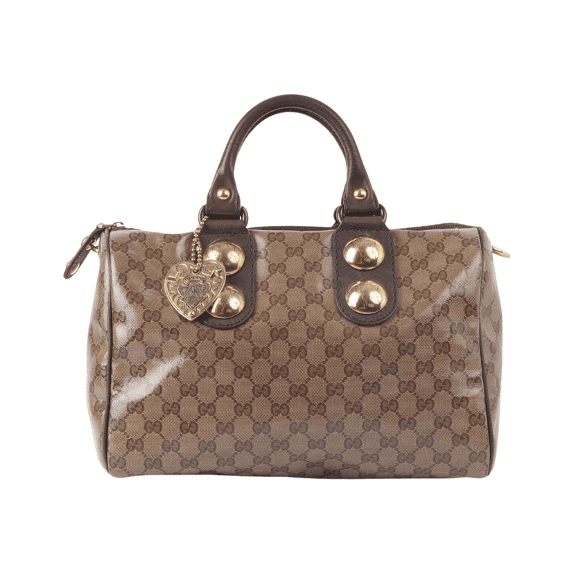 Gucci Babouska Boston Brown Canvas Gold Never worn - Front View