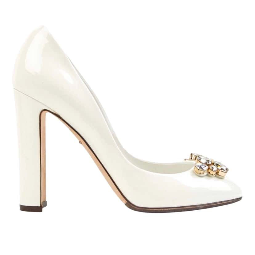 Dolce & Gabbana Jewel Embellished Pumps White Leather Never worn - Front View