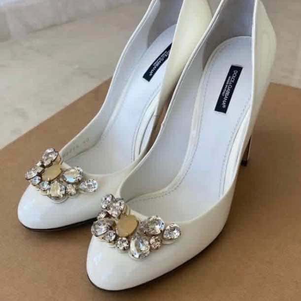Dolce & Gabbana Jewel Embellished Pumps White Leather Never worn - Back View
