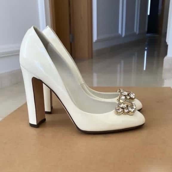Dolce & Gabbana Jewel Embellished Pumps White Leather Never worn - Inside View