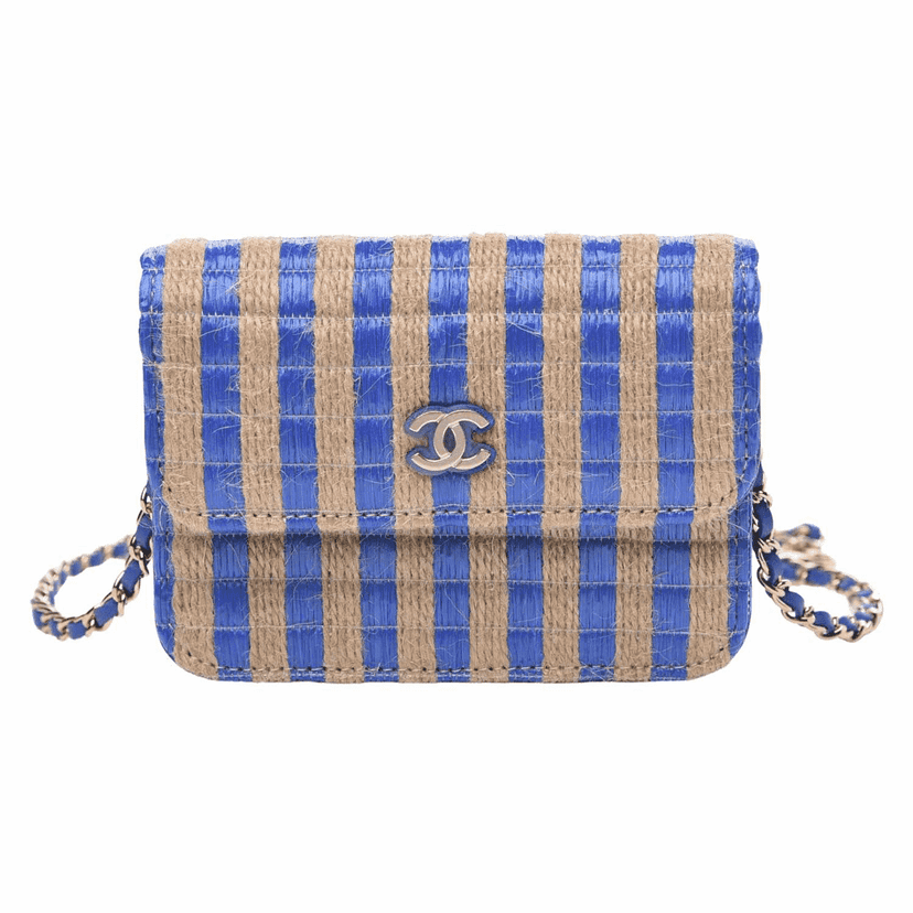 Chanel 2021 Raffia & Jute Waistbag Blue Jute Gold Very good condition - Front View