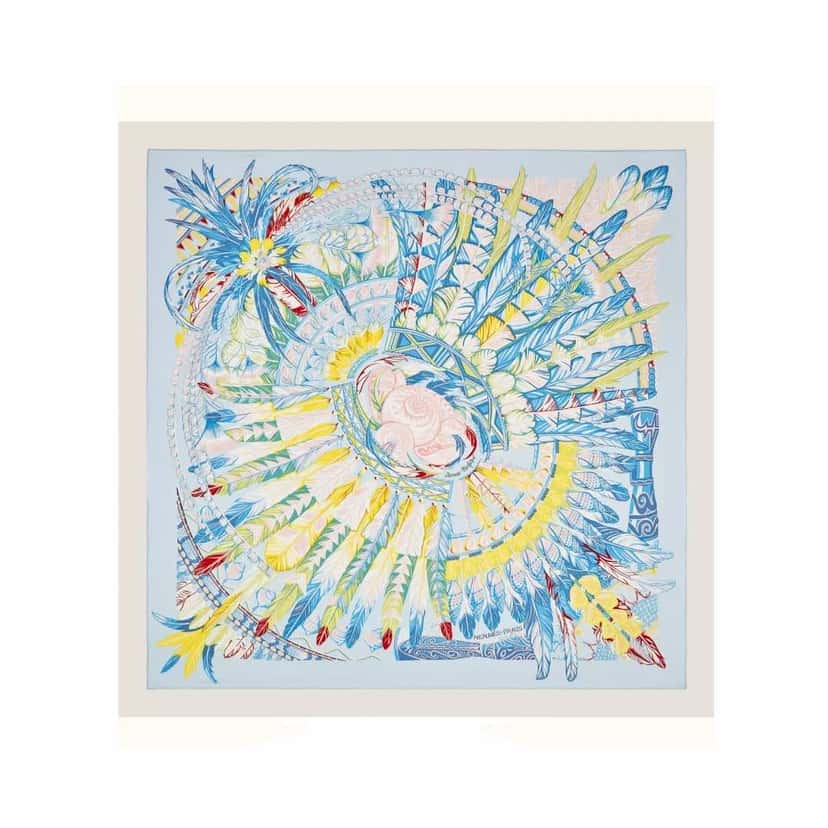 Hermès Danse Pacifique 90 Scarf Blue Silk Very good condition - Front View