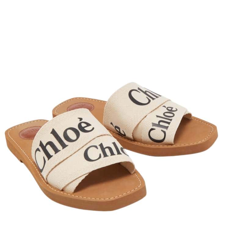 Chloé Canvas Woody Flat Sandals White Canvas Very good condition - Front View