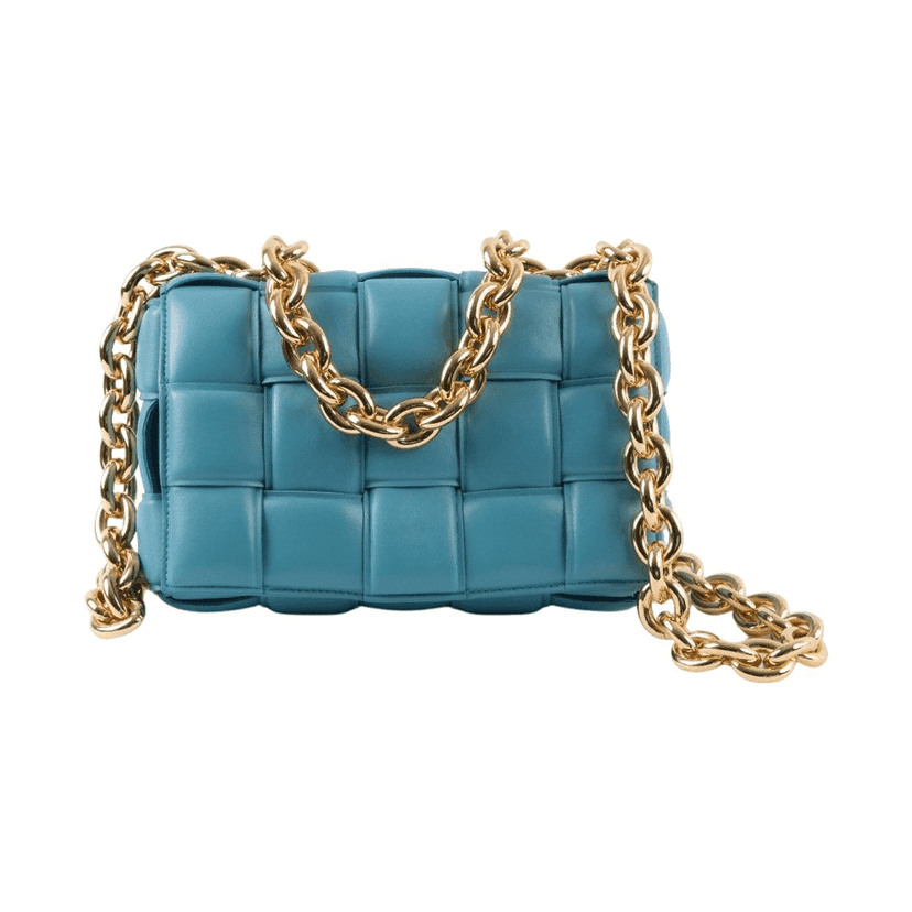 Bottega Veneta Cassette Bag Blue Leather Metal Never worn - Front View