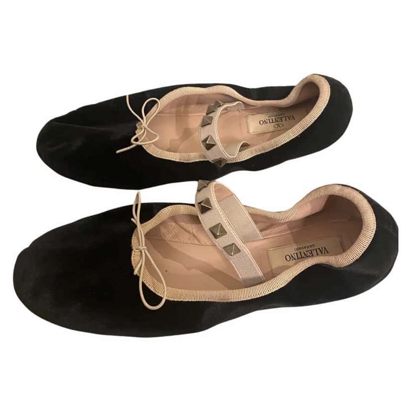 Valentino Garavani Rockstud Ballet Flats Black Velvet Very good condition - Front View