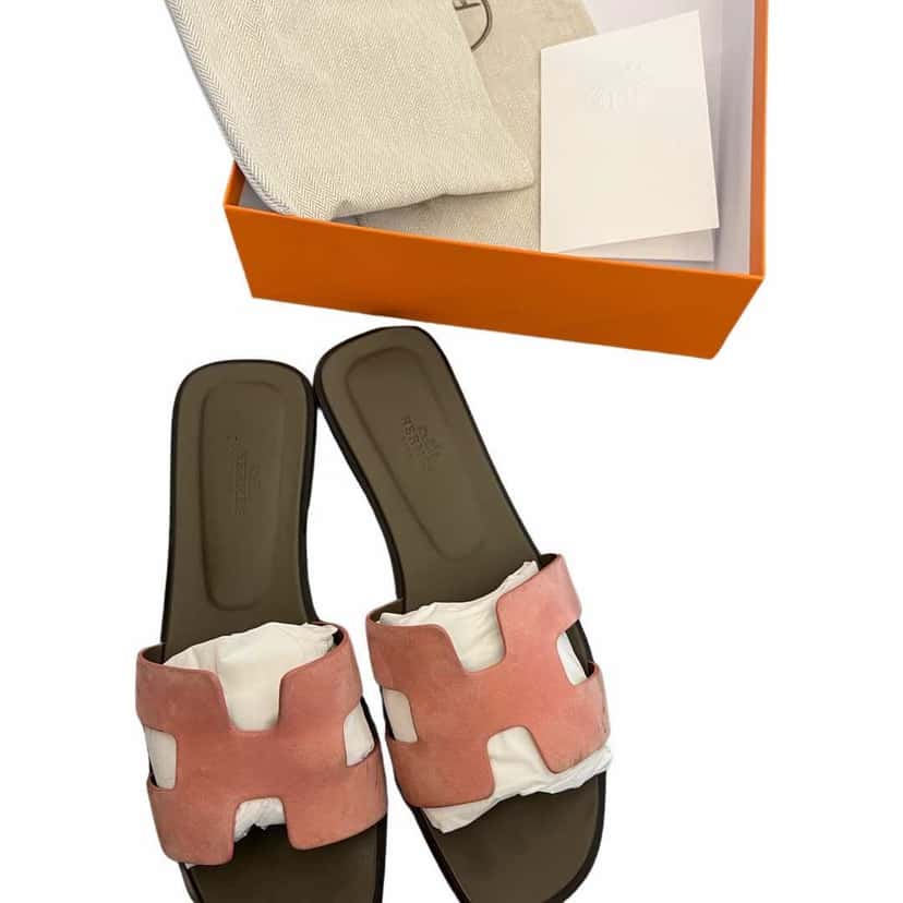 Hermès Oran Sandal Pink Suede Good condition - Front View