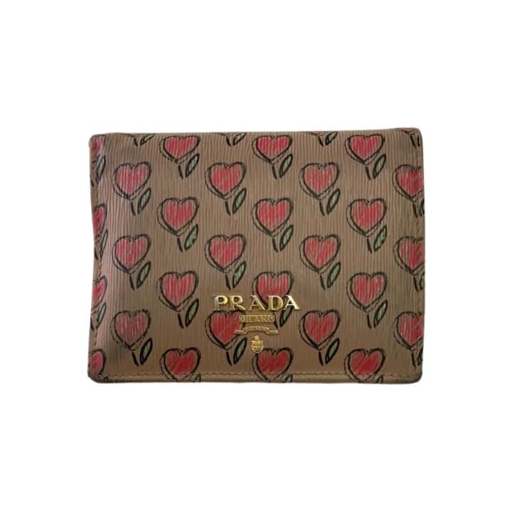 Prada Vitello Move Love Print Wallet Beige Leather Fair condition - Front View