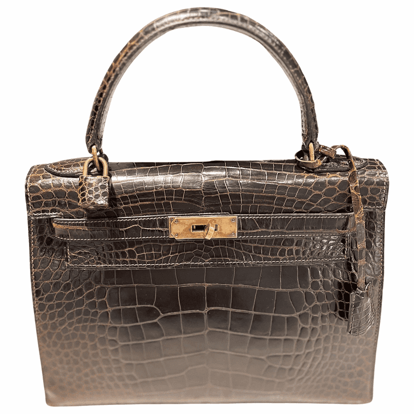 Hermès Vintage Kelly 35 - Crocodile Brown Leather Gold Very good condition - Front View