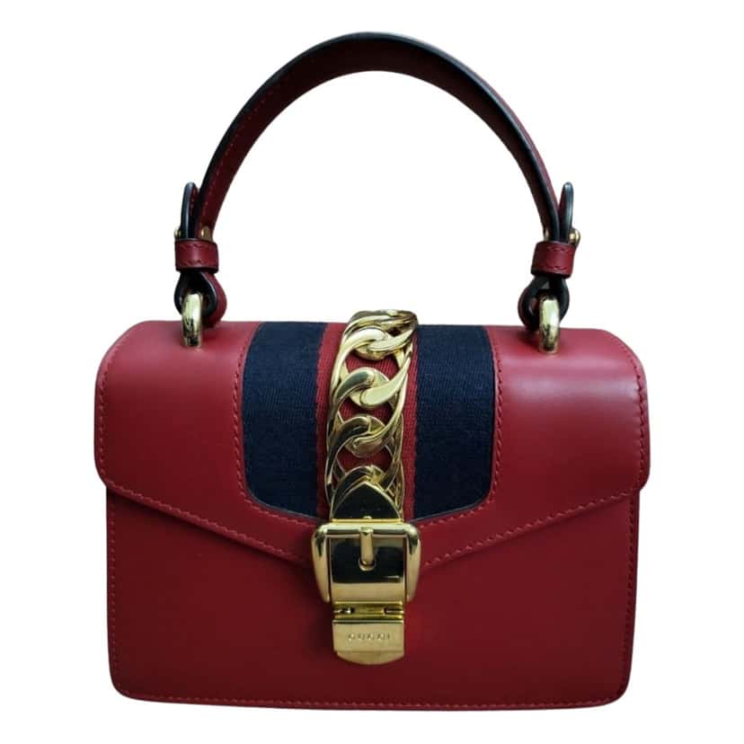 Gucci Mini Sylvie Top Handle Red Leather Gold Good condition - Front View