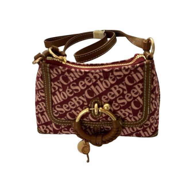 See by Chloé Joan Monogram Bag Burgundy Canvas Gold Never worn, with tag - Front View