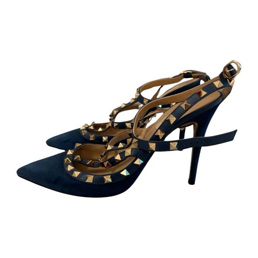 Valentino Garavani Rockstud Heels Blue Suede Very good condition - Front View
