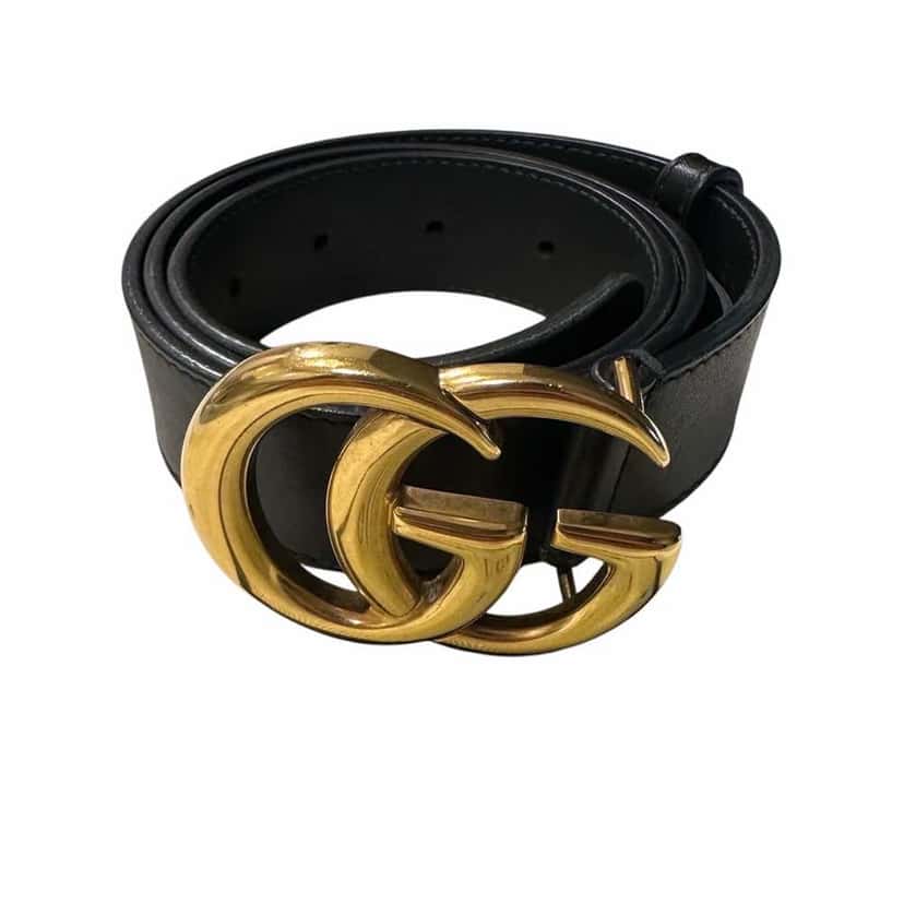 Gucci GG Marmont Belt Black Leather Gold Very good condition - Front View