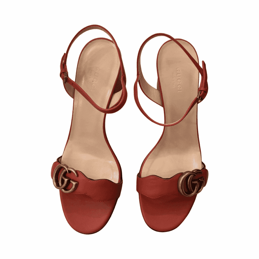 Gucci GG Marmont Heel Sandals Red Leather Never worn, with tag - Front View