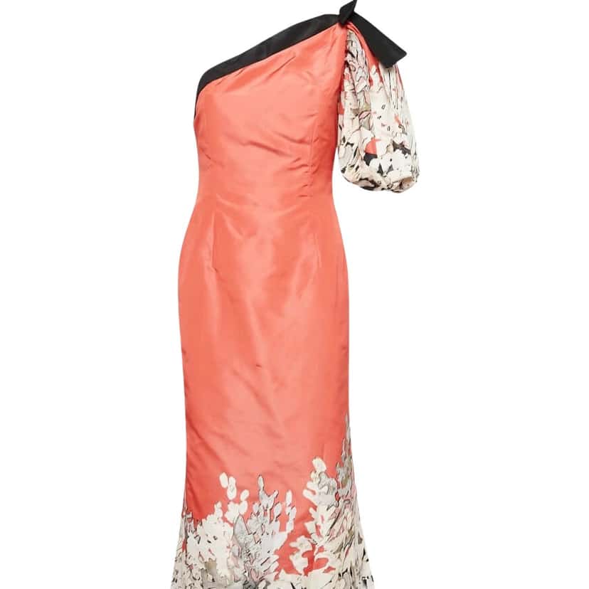 Oscar de la Renta One Shoulder Gown Orange Silk Very good condition - Front View