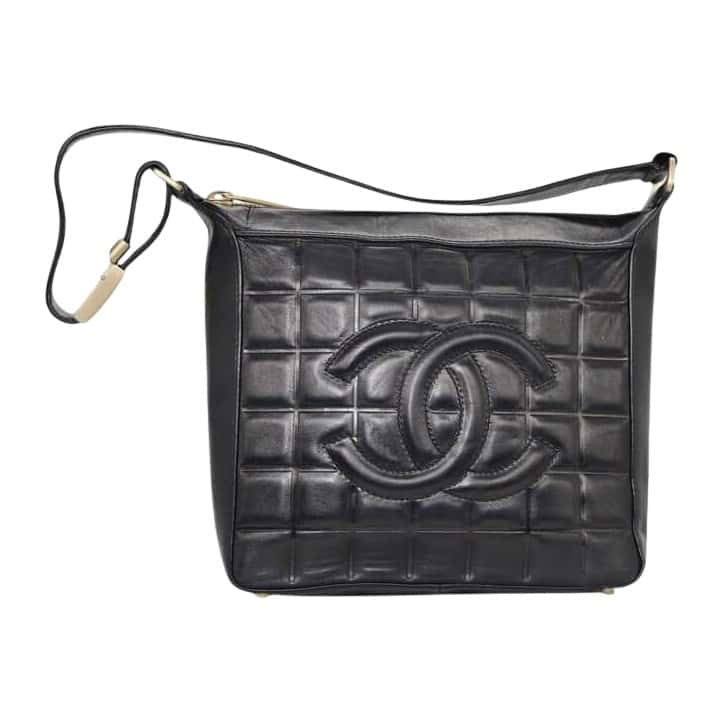 Chanel Chocolate Bar Black Leather Good condition - Front View