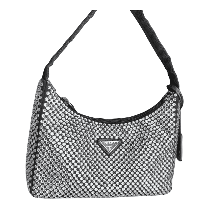 Prada Embellished Satin Black Satin Silver Never worn - Front View