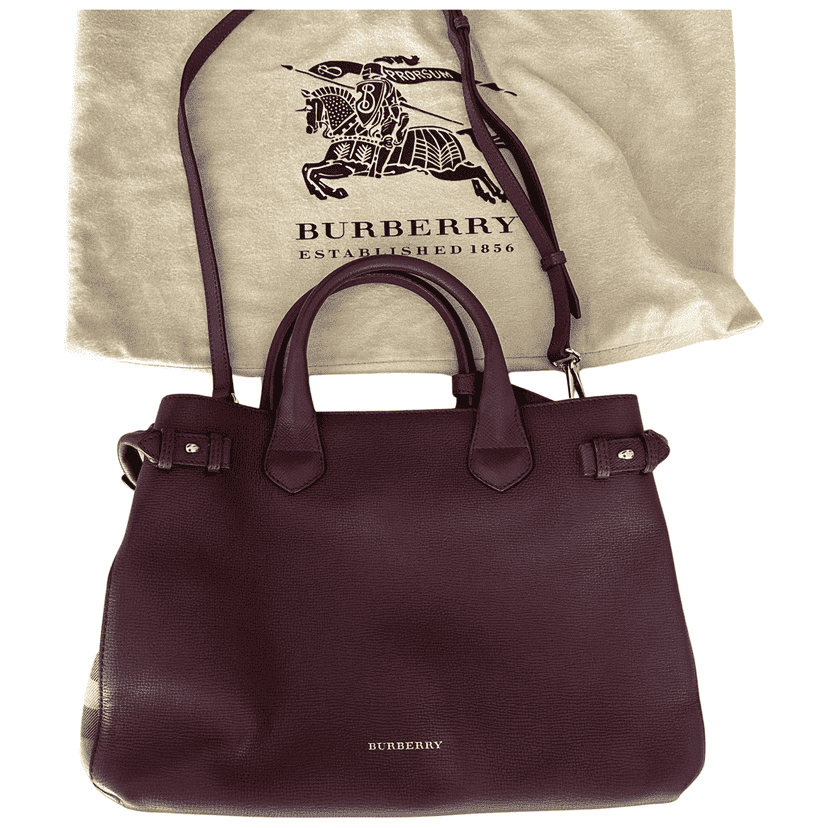Burberry Dual Handle Burgundy Leather Gold Very good condition - Front View