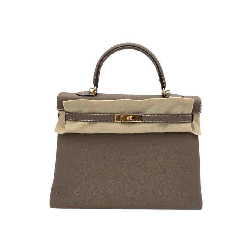 Hermès Kelly 35 Togo Retourne Grey Leather Gold Never worn - Front View
