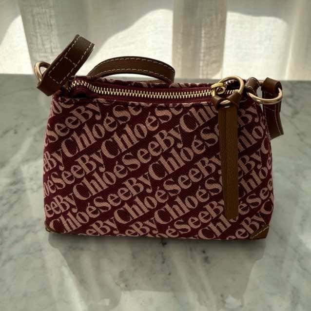 See by Chloé Joan Monogram Bag Burgundy Canvas Gold Never worn, with tag - Back View