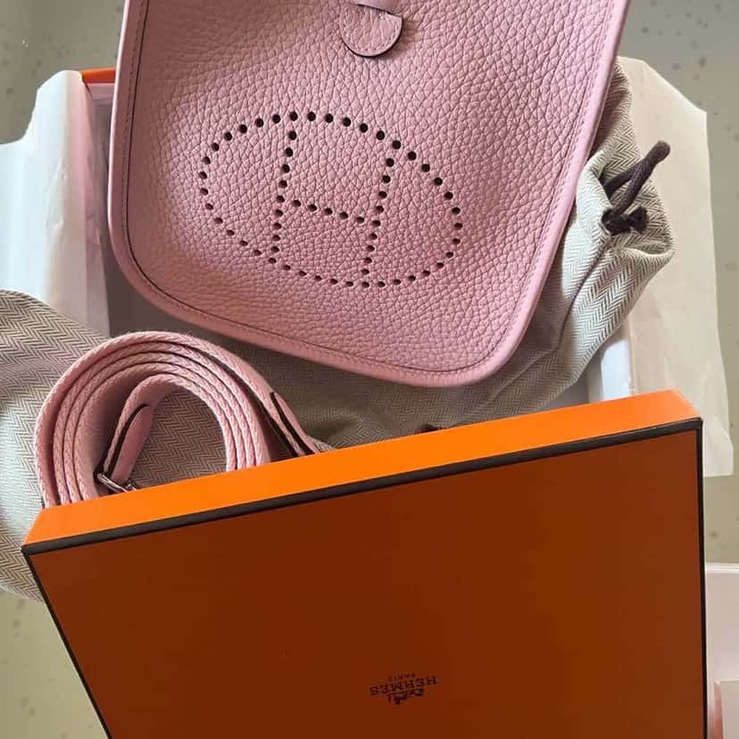Hermès Mini Evelyne Pink Leather Never worn, with tag - Model View