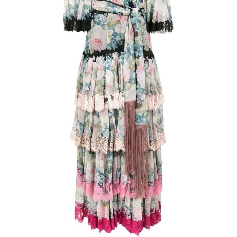 Dolce & Gabbana Tiered Floral Lace Gown MultiColor Silk Very good condition - Back View