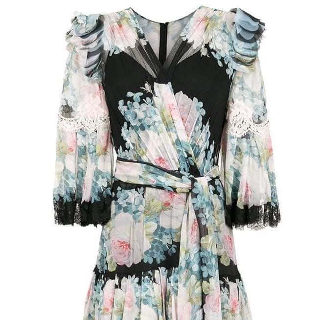 Dolce & Gabbana Tiered Floral Lace Gown MultiColor Silk Very good condition - Model View