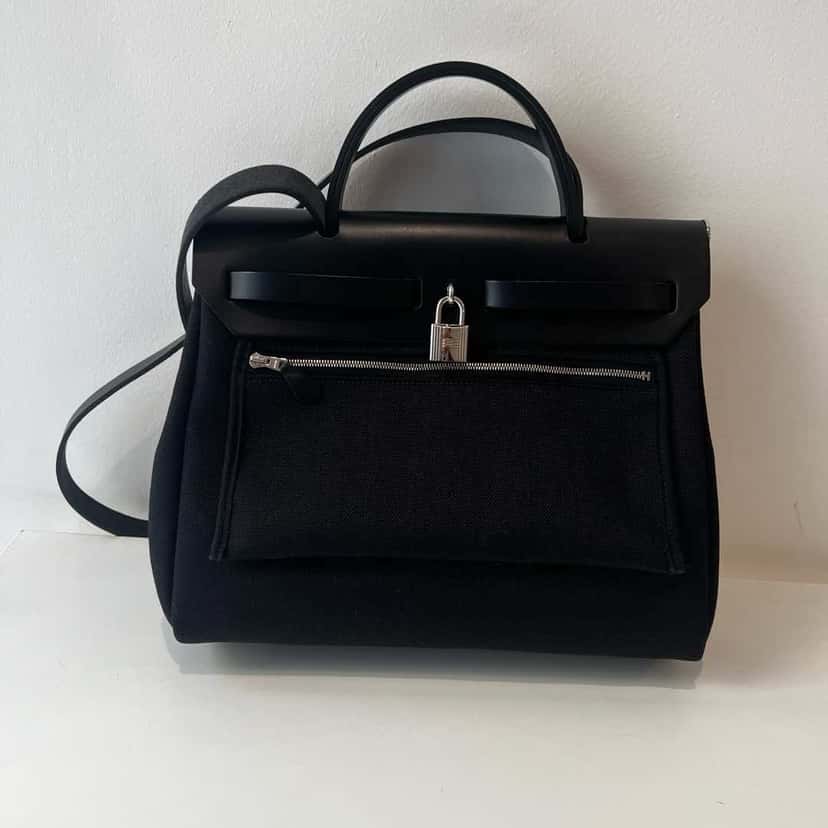 Hermès Herbag Black Leather Palladium Never worn - Back View