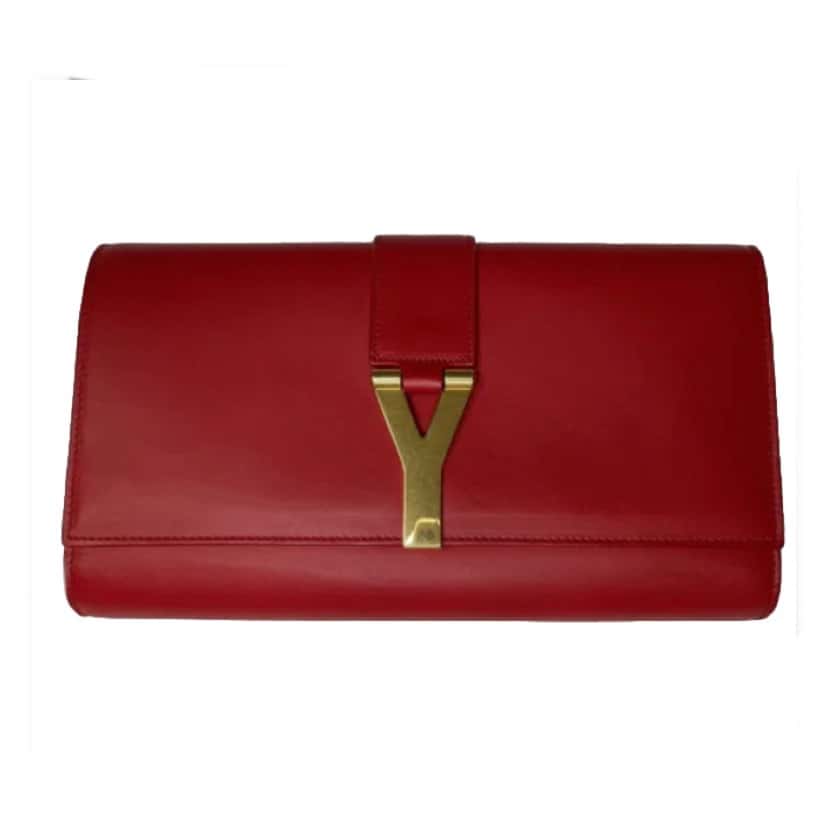 Saint Laurent Y logo flap clutch Red Leather Gold Very good condition - Front View