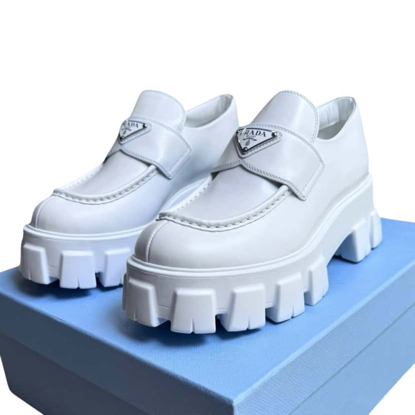 Prada Prada Monolith Loafer White Leather Never worn, with tag - Model View