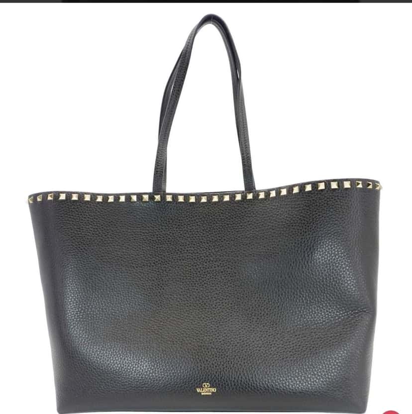 Valentino Tote Bag Studded Large Black Leather Very good condition - Front View
