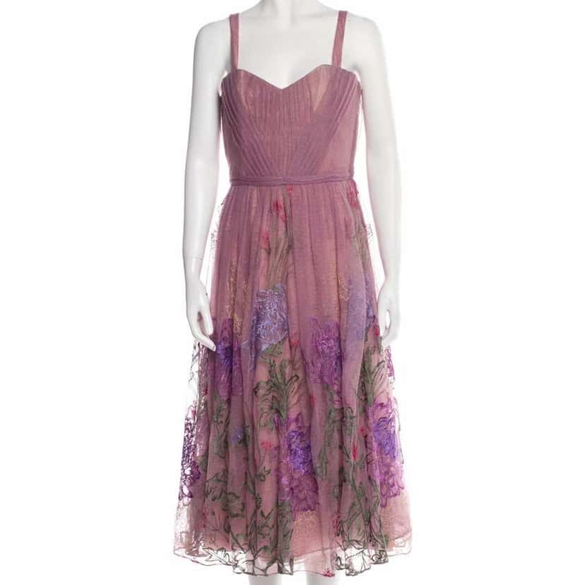 Marchesa Notte Tulle Floral Dress Pink Lace Never worn, with tag - Front View