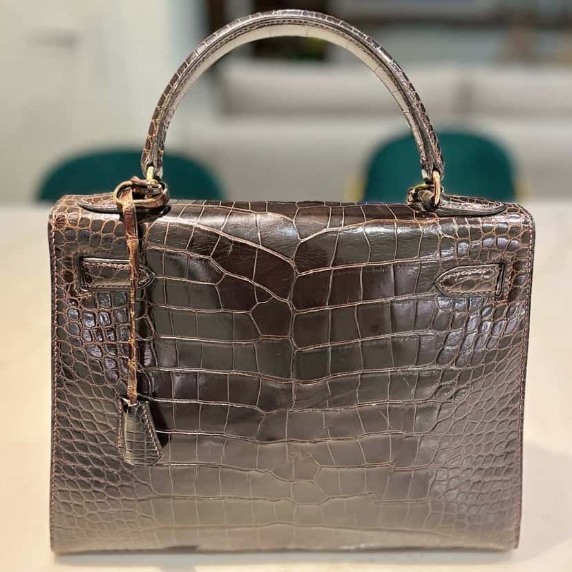 Hermès Vintage Kelly 35 - Crocodile Brown Leather Gold Very good condition - Back View