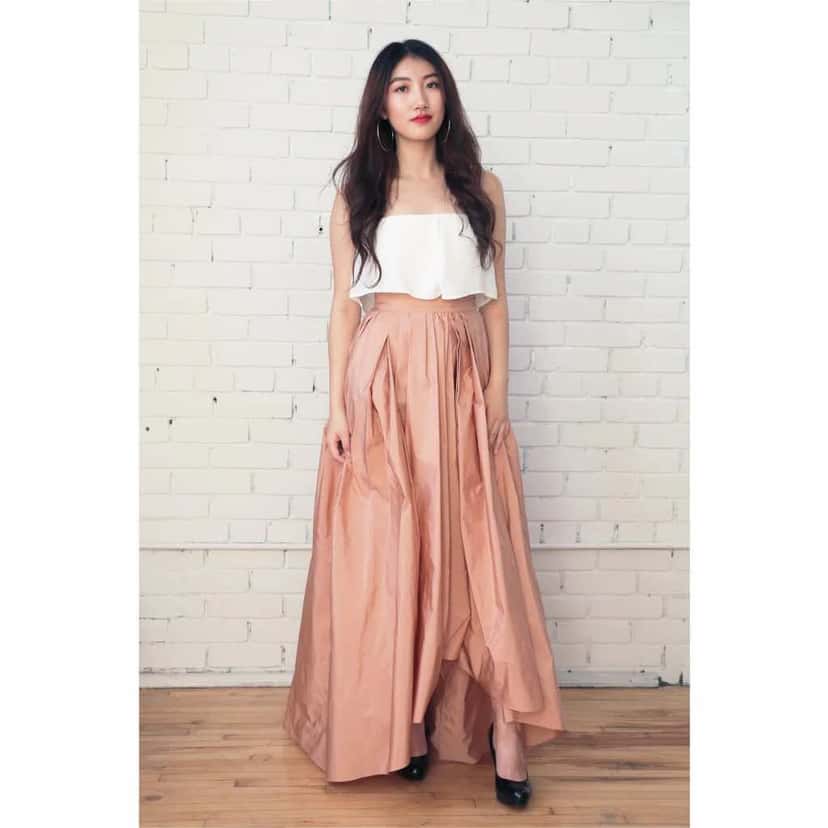 Max Mara Assymetrical Skirt Pink Silk Never worn, with tag - Model View