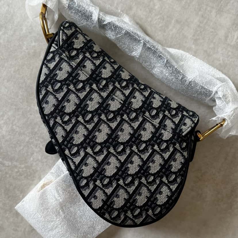 Dior Mini Saddle with Strap Navy Jacquard Never worn, with tag - Back View