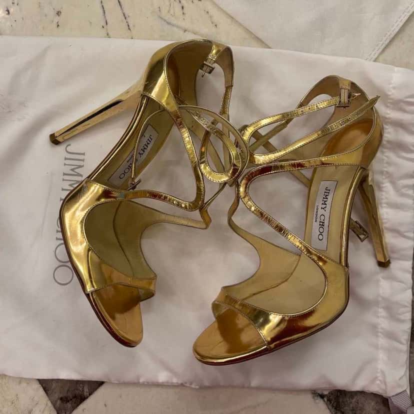 Jimmy Choo Lang Heel Sandals Gold Leather Good condition - Inside View