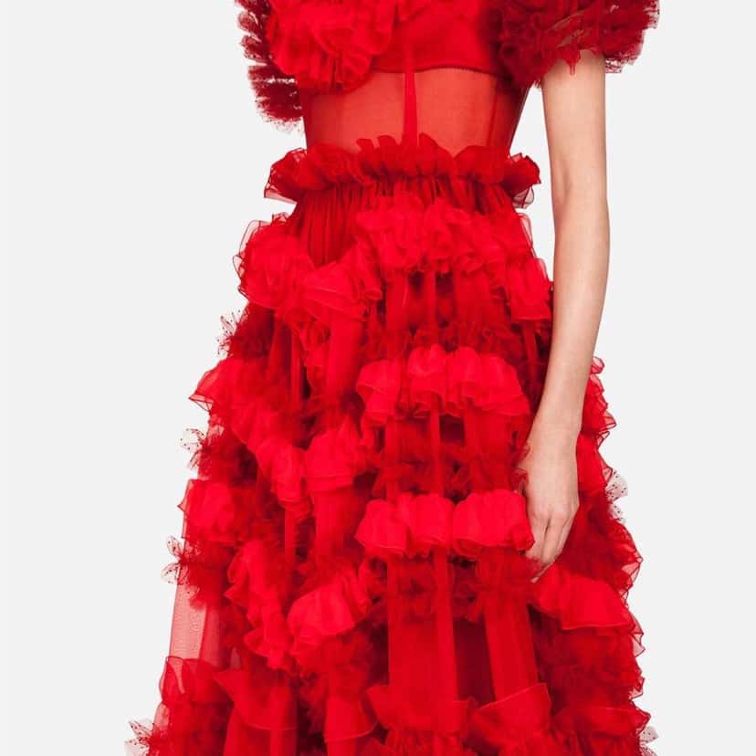 Dolce & Gabbana Silk Organza Ruffle Gown Red Silk Very good condition - Inside View