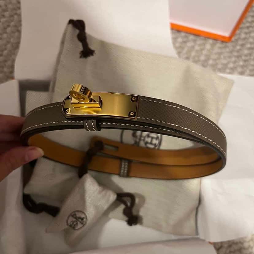 Hermès H Kelly belt Grey Leather Gold Never worn, with tag - Back View