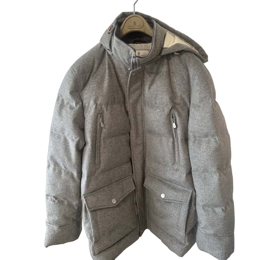 Brunello Cucinelli Grey Padded Wool Puffer Grey Wool Very good condition - Front View