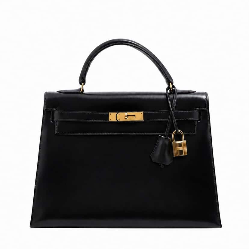 Hermès Kelly 32 Sellier Black Black Leather Good condition - Front View