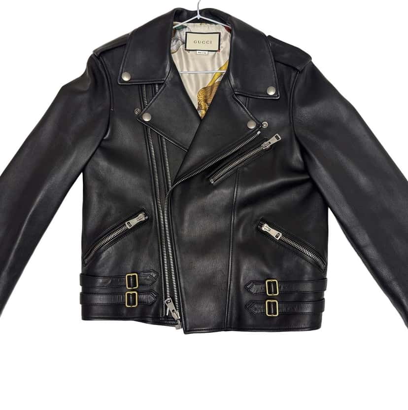 Gucci women's leather jacket Black Leather Very good condition - Front View