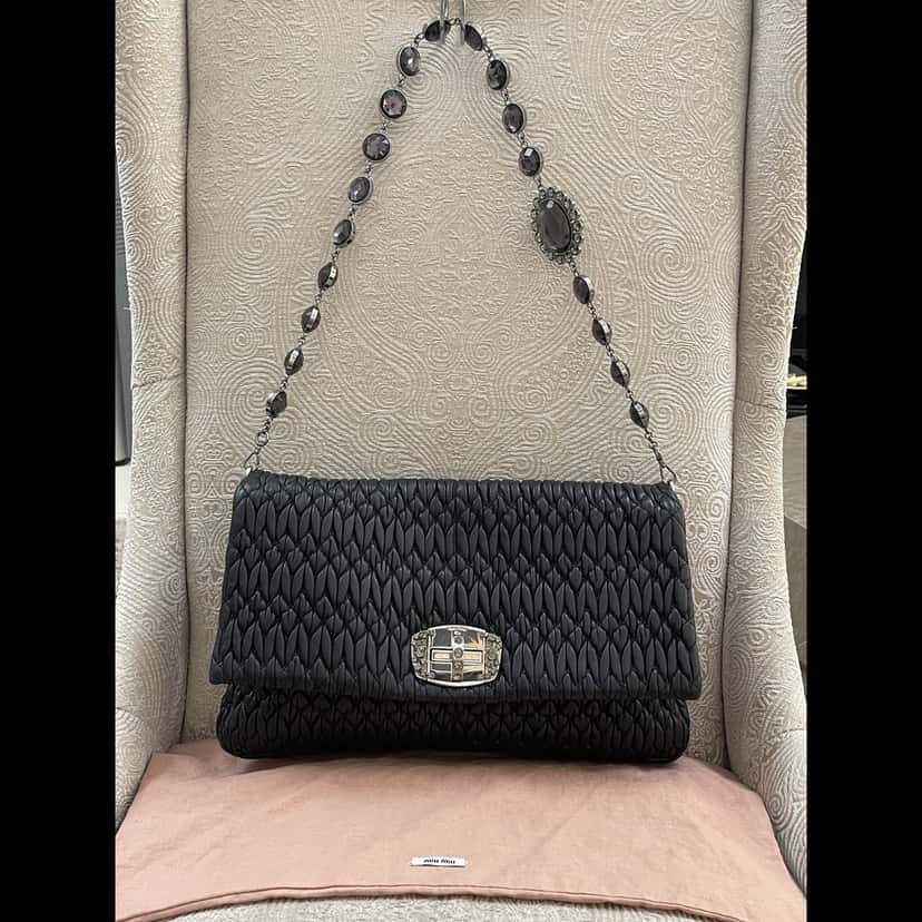 Miu Miu Matelasse Leather Crystal Bag Black Leather Very good condition - Back View