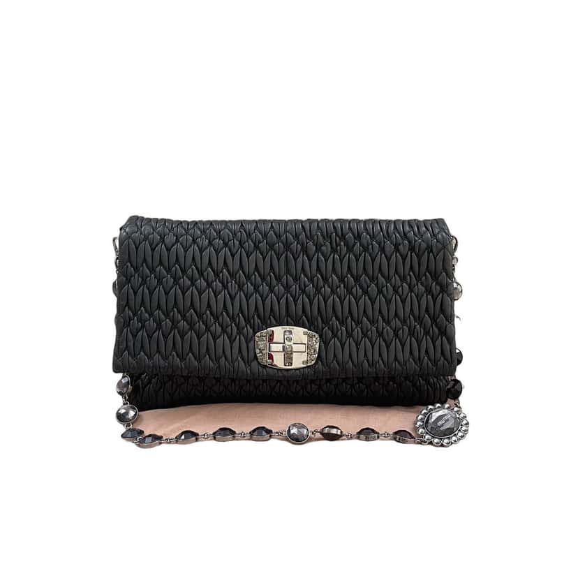Miu Miu Matelasse Leather Crystal Bag Black Leather Very good condition - Front View
