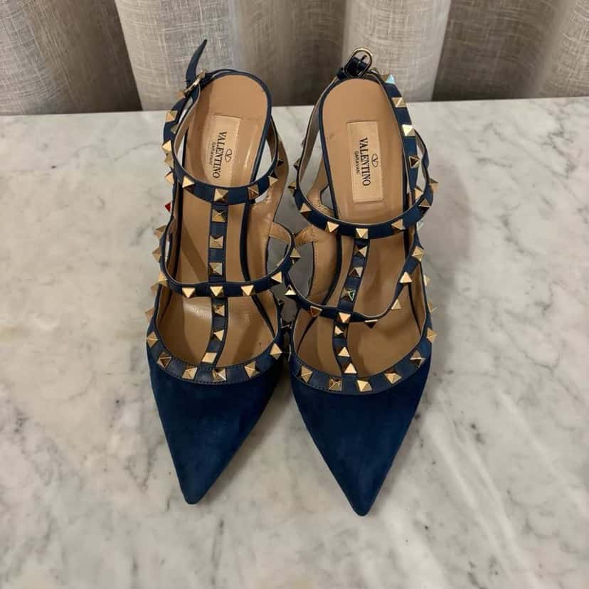 Valentino Garavani Rockstud Heels Blue Suede Very good condition - Inside View