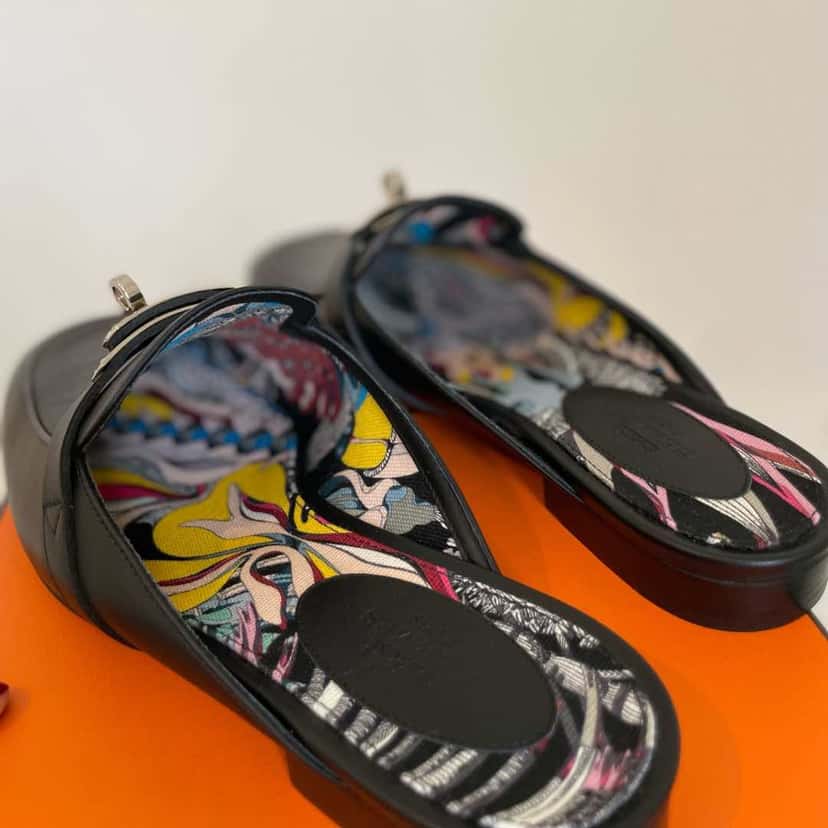 Hermès Oz Mule Cotton Toile Black Leather Never worn, with tag - Back View