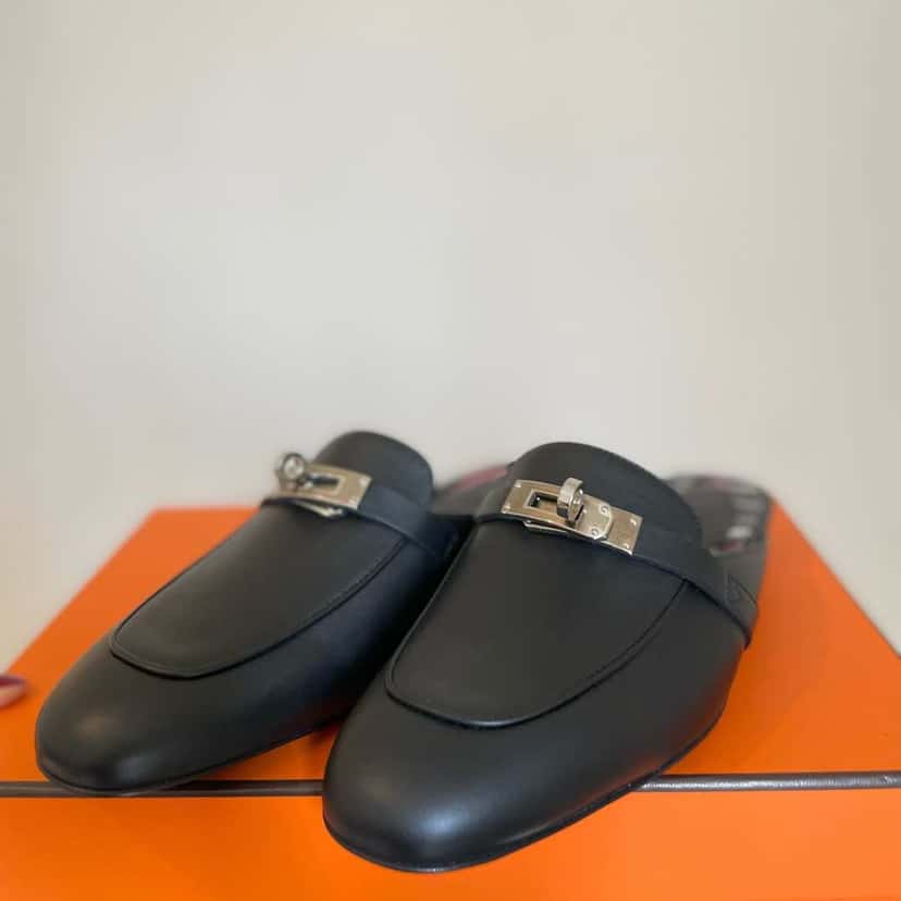 Hermès Oz Mule Cotton Toile Black Leather Never worn, with tag - Inside View