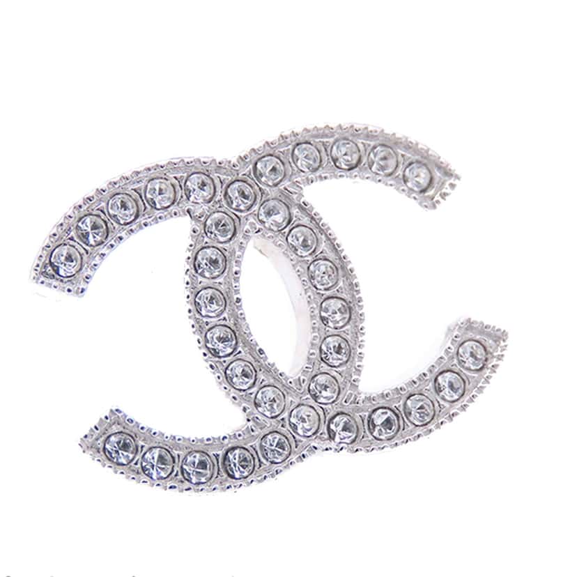 Chanel Silver Rhinestones CC Push Back Earrings Silver Metal Good condition - Model View