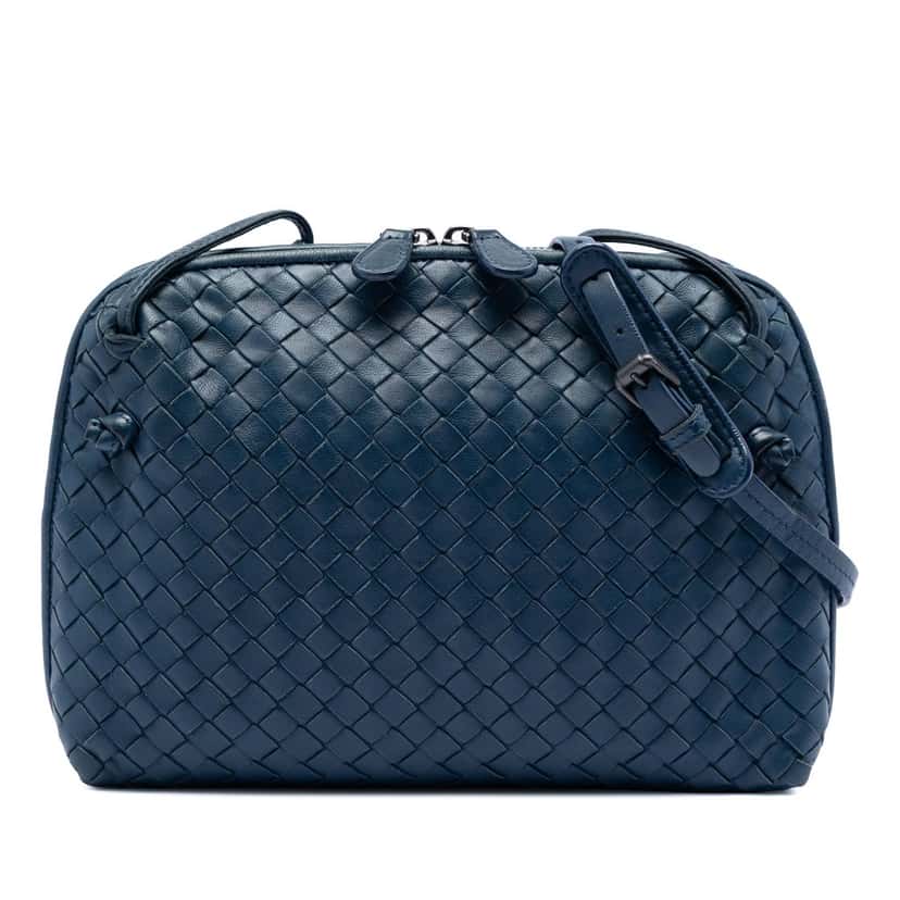 Bottega Veneta Nappa Intrecciato Nodini Crossbody Blue Leather Very good condition - Front View