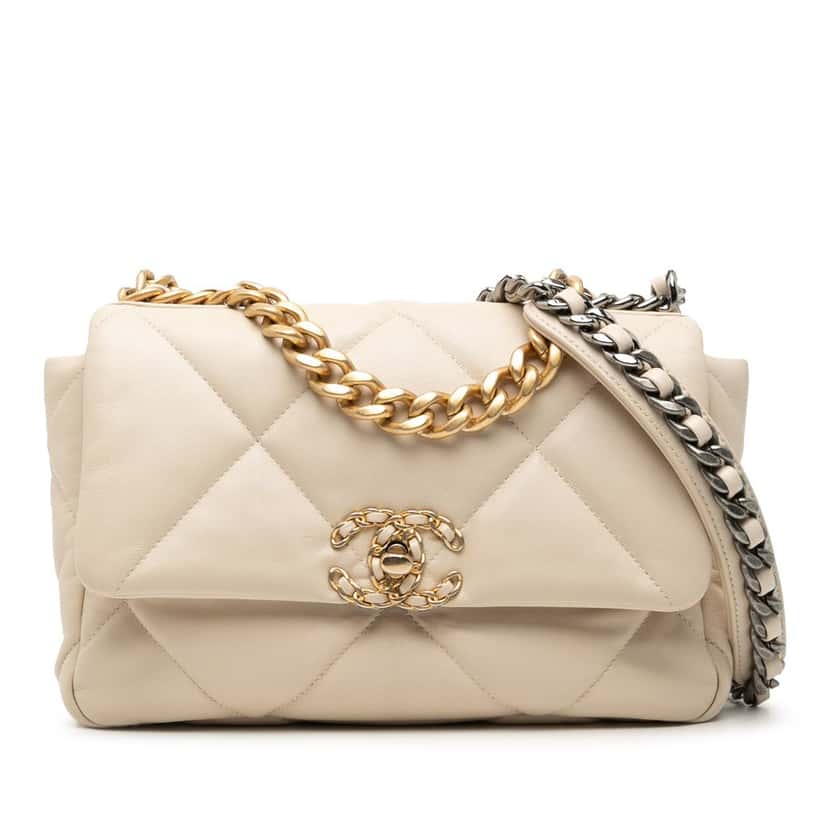 Chanel Medium Lambskin 19 Flap Brown Leather Very good condition - Front View