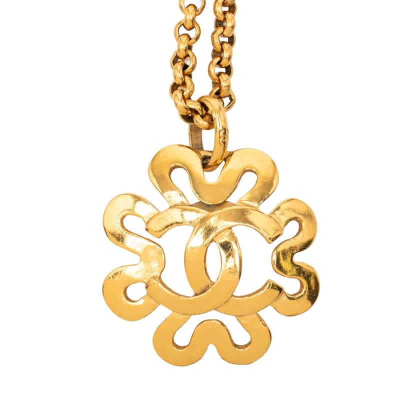 Chanel Gold Plated CC Clover Chain Pendant Necklace Gold Metal Very good condition - Back View
