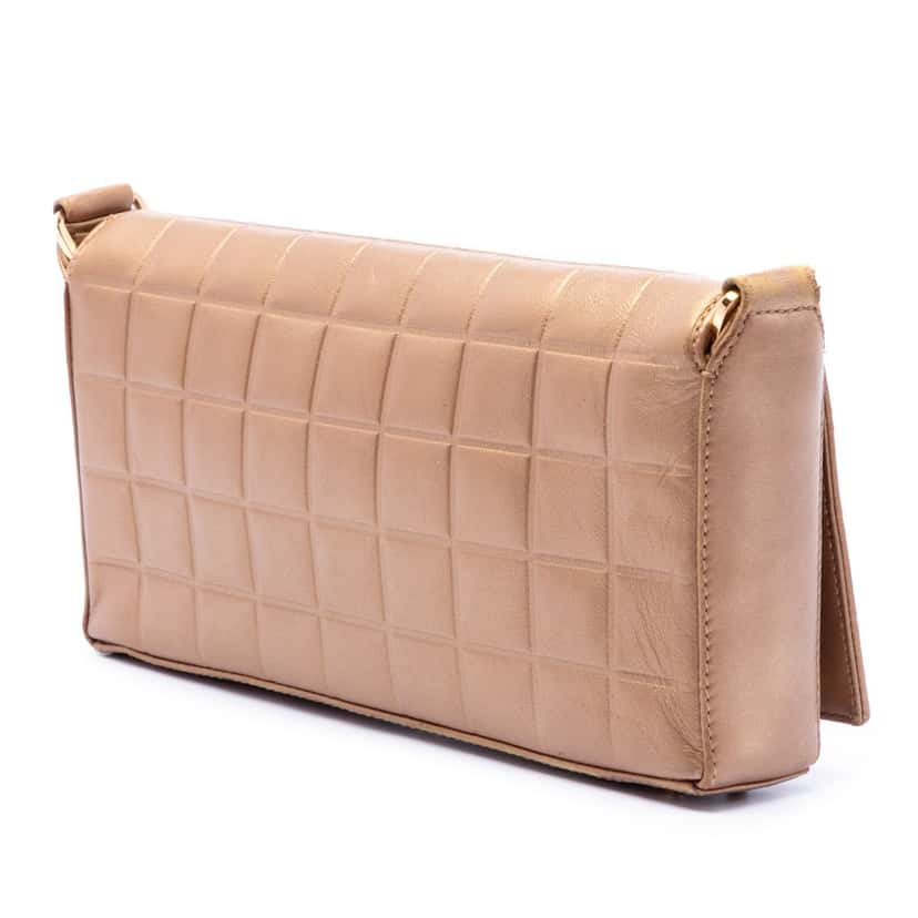 Chanel CC Chocolate Bar Metallic Lambskin Shoulder Bag Gold Leather Very good condition - Back View